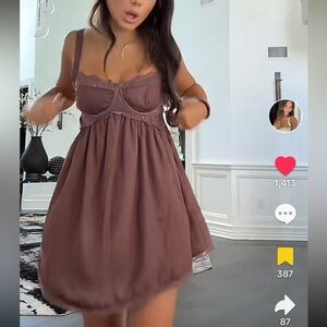 Lace Bodice Brown Mini Dress